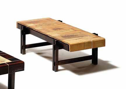 ROGER CAPRON, (FRENCH, B. 1922), Coffee table: ROGER CAPRON (FRENCH, B. 1922) Coffee table Mid 20th century, wood with inset floral specimen tiles, impressed Capron Vallauris France. H: 13 3/4, W: 46 1/2, D: 21 3/4 in.