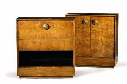 GILBERT ROHDE, (AMERICAN 1894-1944), 'Paldao' cab: GILBERT ROHDE (AMERICAN 1894-1944) 'Paldao' cabinet and bureau 1950s for Herman Miller, walnut, the cabinet with cupboard doors enclosing a shelved interior, raised on a plinth base, the bureau with a