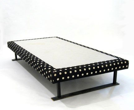 KNOLL, (AMERICAN), Pair of daybeds: KNOLL (AMERICAN) Pair of daybeds Steel with polka-dot upholstery. H: 12 1/2, W: 74, D: 39 in.