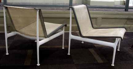 RICHARD SCHULTZ, (AMERICAN B. 1926), Four Leisure: RICHARD SCHULTZ (AMERICAN B. 1926) Four Leisure Collection lounge chairs Designed 1966 for Knoll, aluminum and Dacron mesh with vinyl. H: 26 in.
