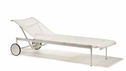 RICHARD SCHULTZ, (AMERICAN B. 1926), Chaise loung: RICHARD SCHULTZ (AMERICAN B. 1926) Chaise lounge test model Circa 1992, for Richard Schultz Design, coated aluminum and vinyl, with Richard Schultz label. L: 76 in. note: When Richard Schultz and his