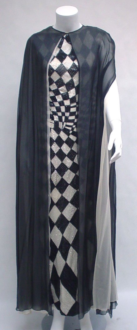 Op-Art black and white sequin gown with chiffon c - 2