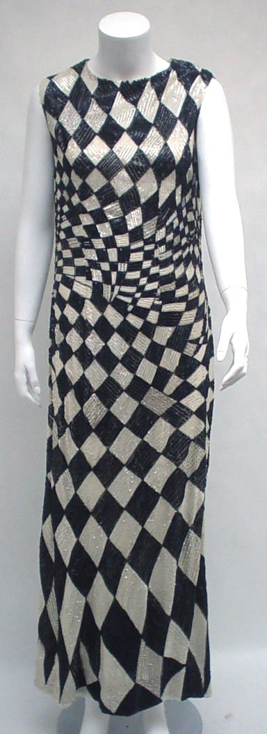 Op-Art black and white sequin gown with chiffon c - 3