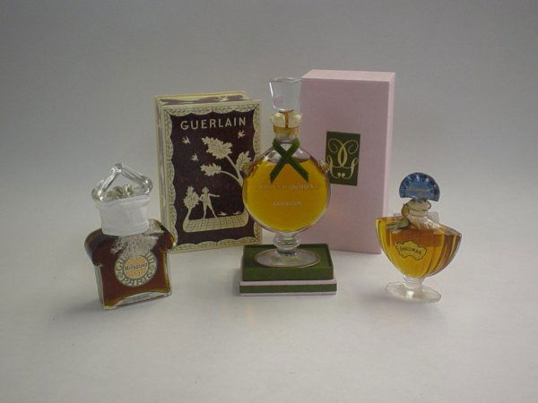 Three vintage Guerlain crystal perfumes, , Mitsou: Three vintage Guerlain crystal perfumes Mitsouku" and "Chant d'Aromes" sealed and in original fitted boxes; "Shalimar" sealed but without box."