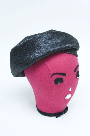 vintage Guy LaRoche couture hat beret: Guy LaRoche sparkling black hat 1960s Shaped as a stylized, floppy beret, in crinkly black lame and lined in silk.