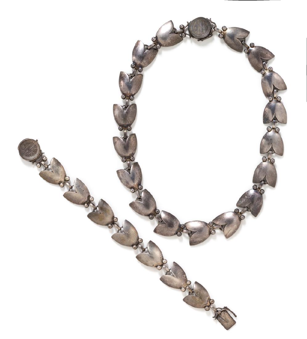 A Sterling Silver 'Tulip' Motif Demi-Parure, Georg (1 of 1)