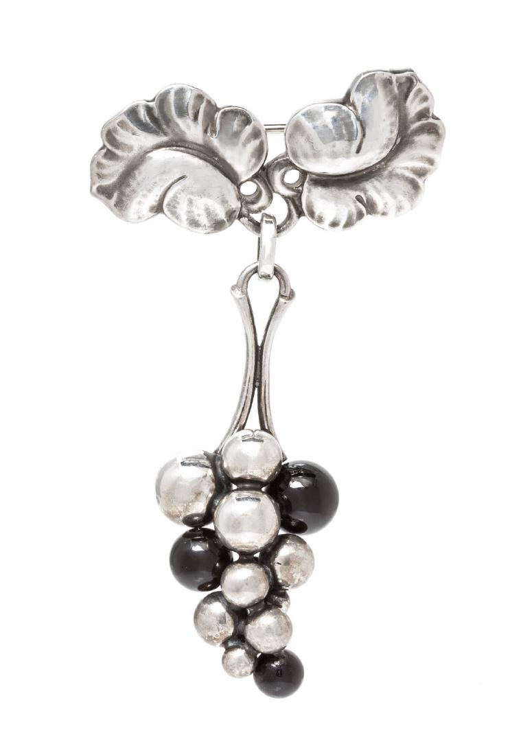 A Sterling Silver and Onyx 'Moonlight Grapes' Brooch, (1 of 1)