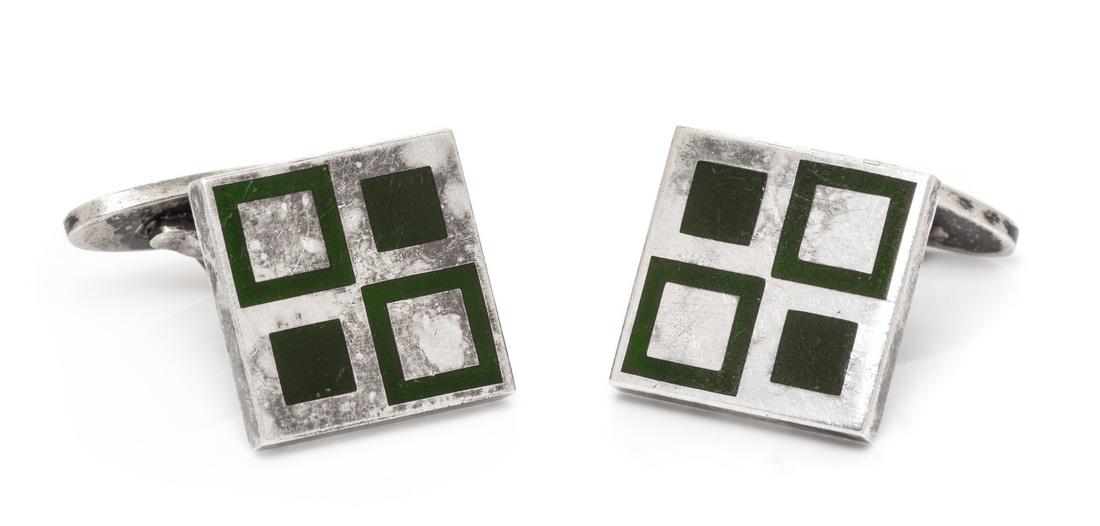 A Pair of Modernist Silver and Enamel Cufflinks, Georg (1 of 1)