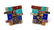 *A Pair of Silver, Gold, Gemstone and Enamel Earclips,