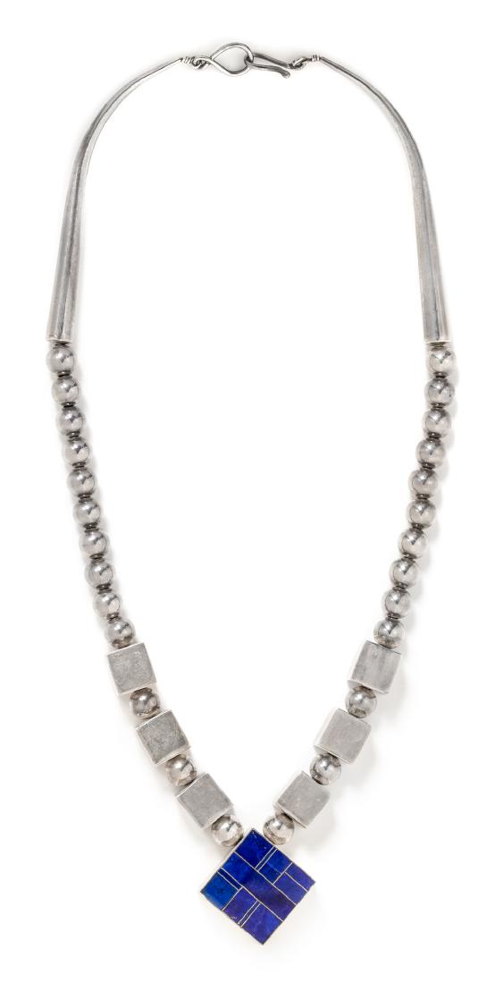 A Sterling Silver and Lapis Lazuli Necklace (1 of 1)