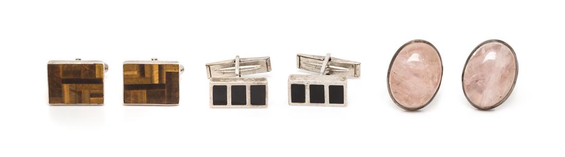 A Collection of Silver and Hardstone Cufflinks (1 of 1)