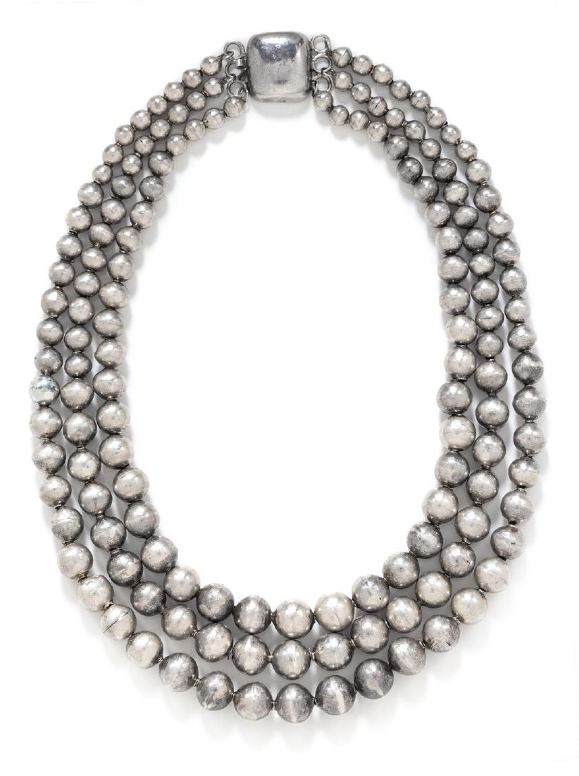 A Silver Triple Strand Graduated Bead Necklace, William (1 of 1)