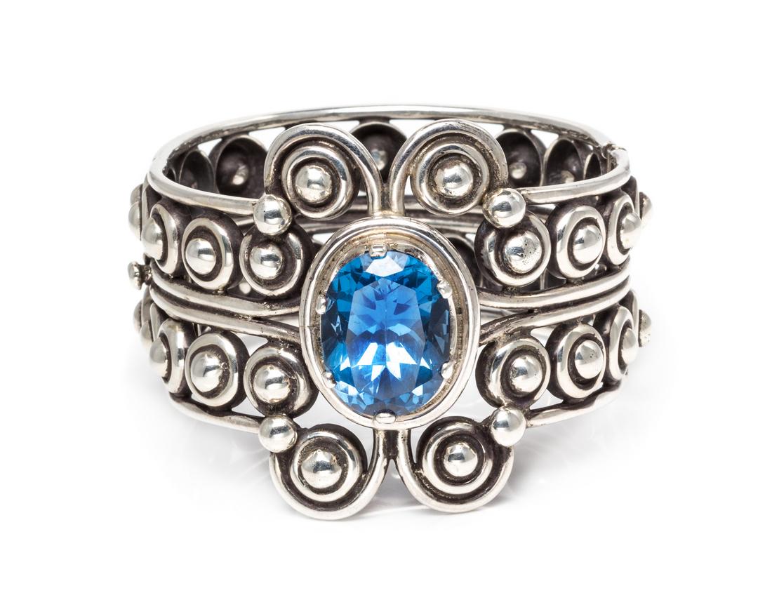 A Silver and Simulant Stone Bangle Bracelet, Taller De (1 of 1)