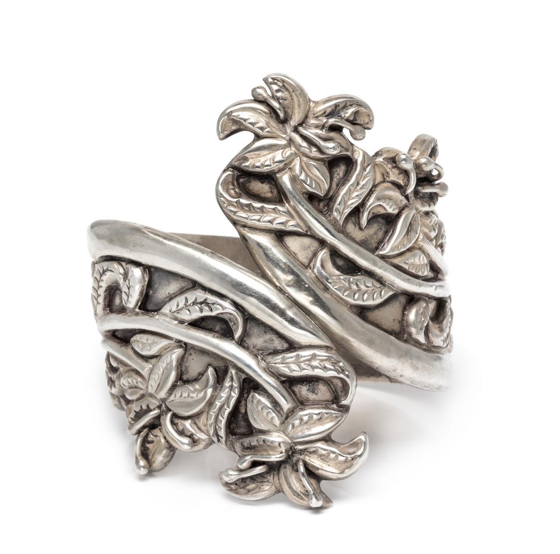 *A Silver Flower Clamper Bracelet, Mexican (1 of 1)