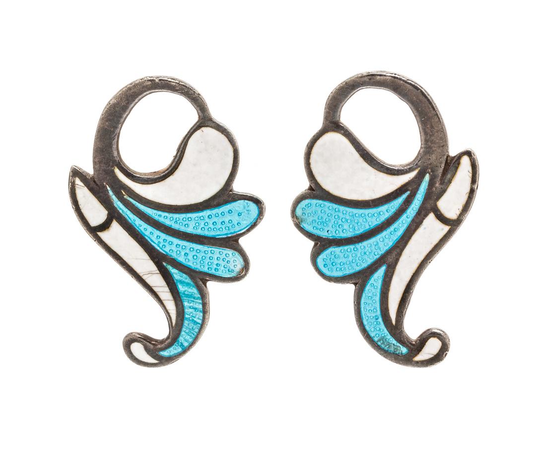 A Pair of Sterling Silver and Enamel Earclips, Margot (1 of 1)