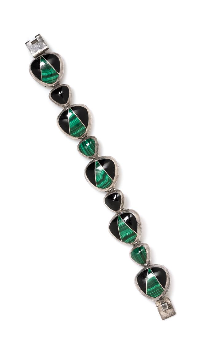 A Sterling Silver, Malachite and Onyx Link Bracelet, (1 of 1)