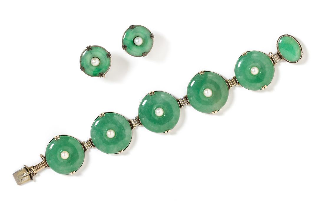 *An Art Deco Silver, Yellow Gold, Jade and Cultured (1 of 1)