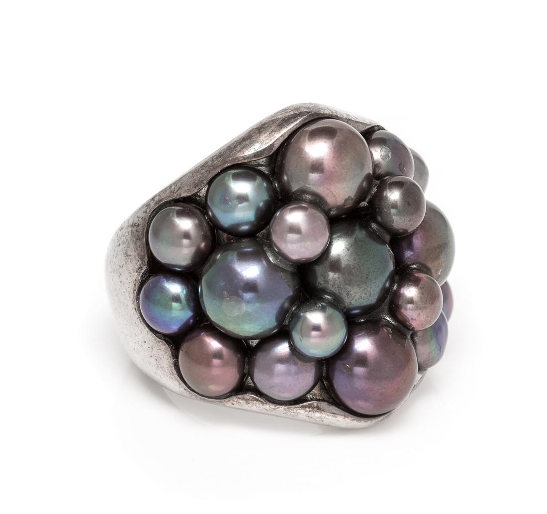 *A Sterling Silver and Cultured Pearl 'Caviar' Ring, (1 of 2)