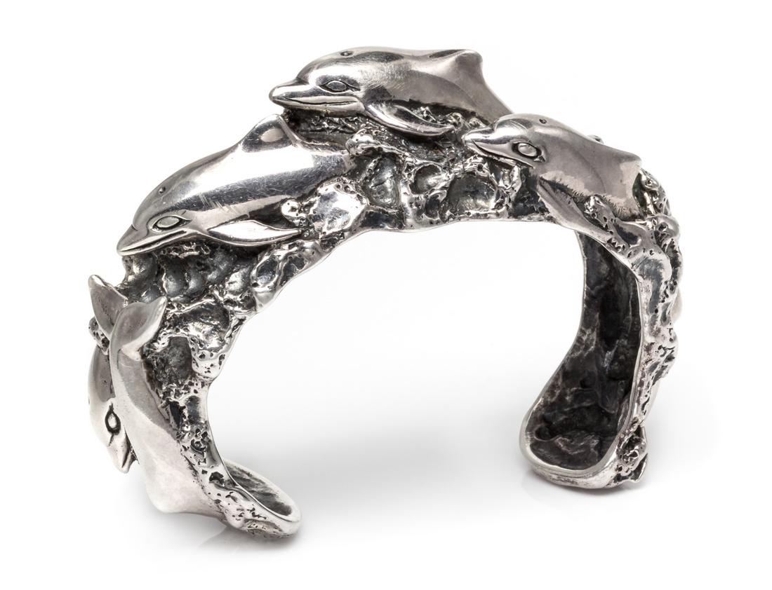 A Sterling Silver Dolphin Motif Cuff Bracelet, Kabana (1 of 2)