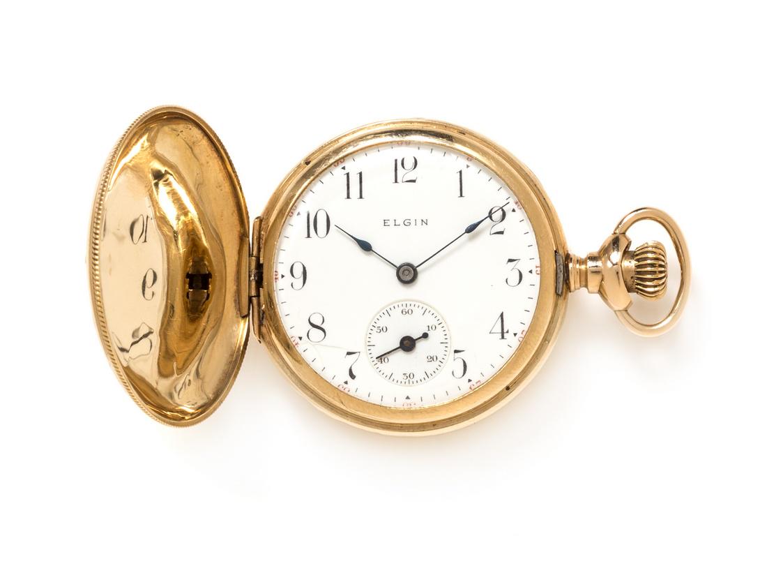A 14 Karat Tricolor Hunter Case Pocket Watch, Elgin (1 of 3)