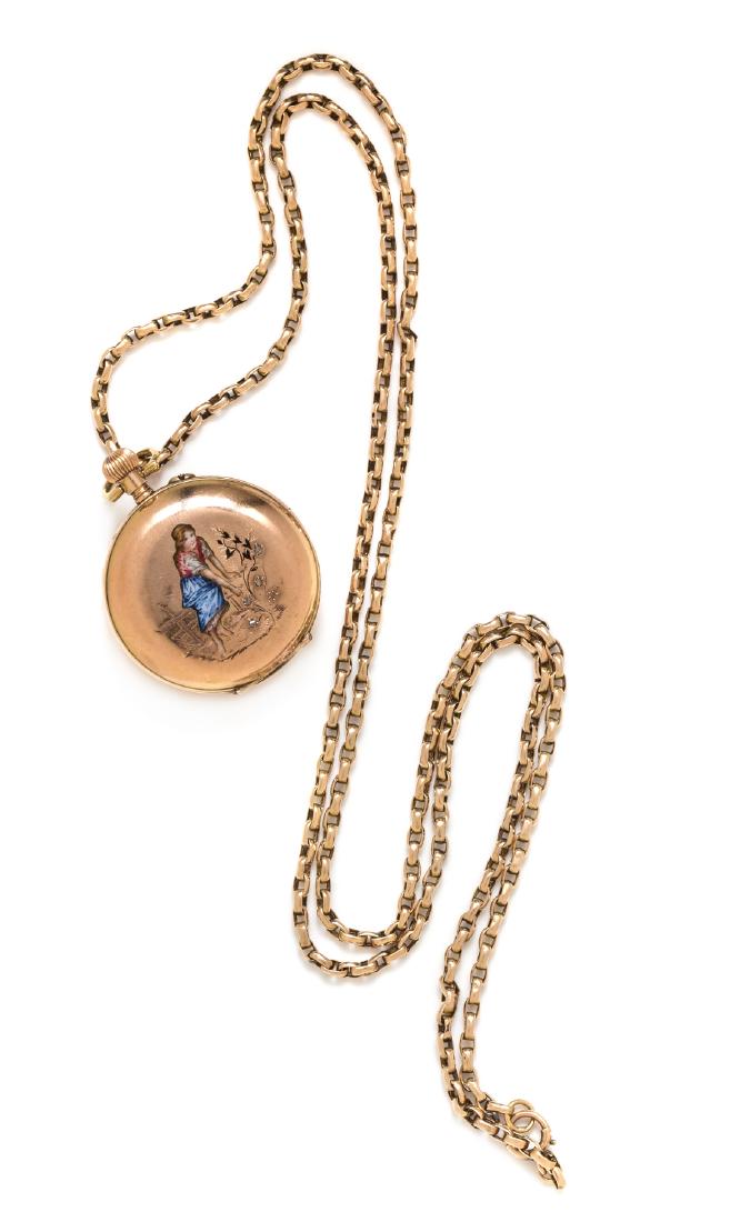 *A Rose Gold Hunter Case Pendant Watch and Chain (1 of 3)