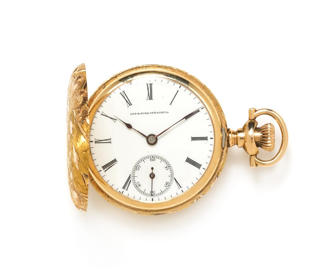 A 14 Karat Yellow Gold Hunter Case Pocket Watch (1 of 3)