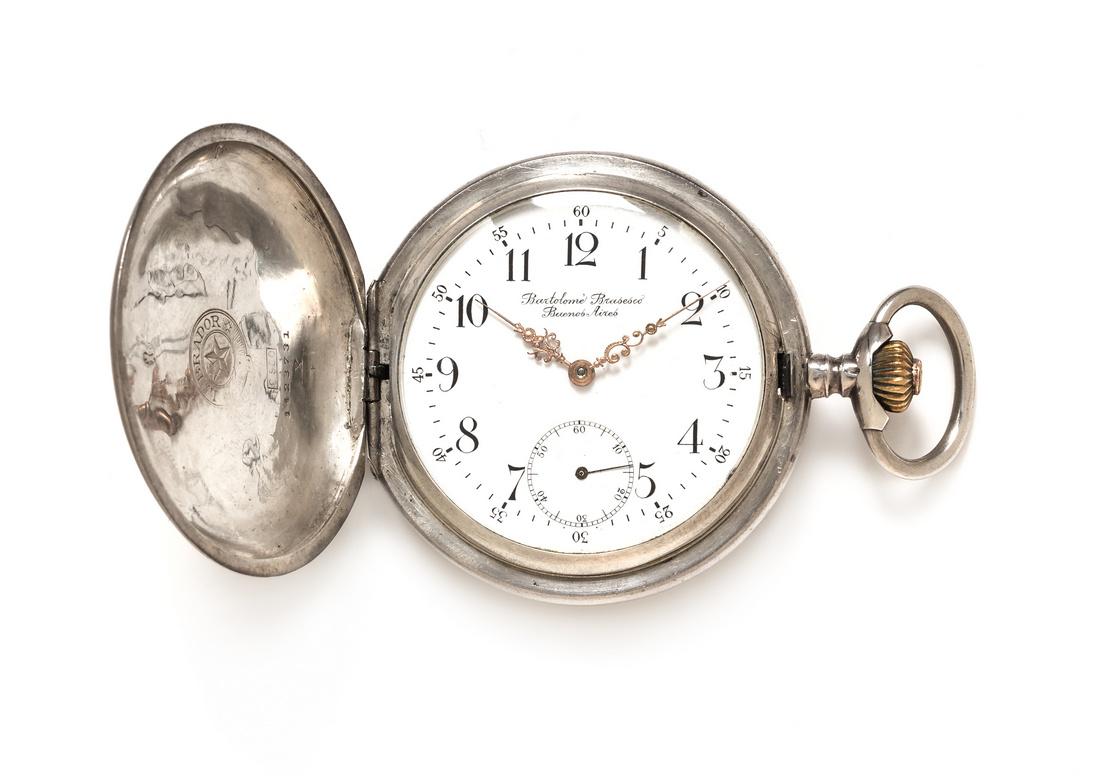 A Silver Hunter Case Pocket Watch, Labrador/Omega (1 of 1)
