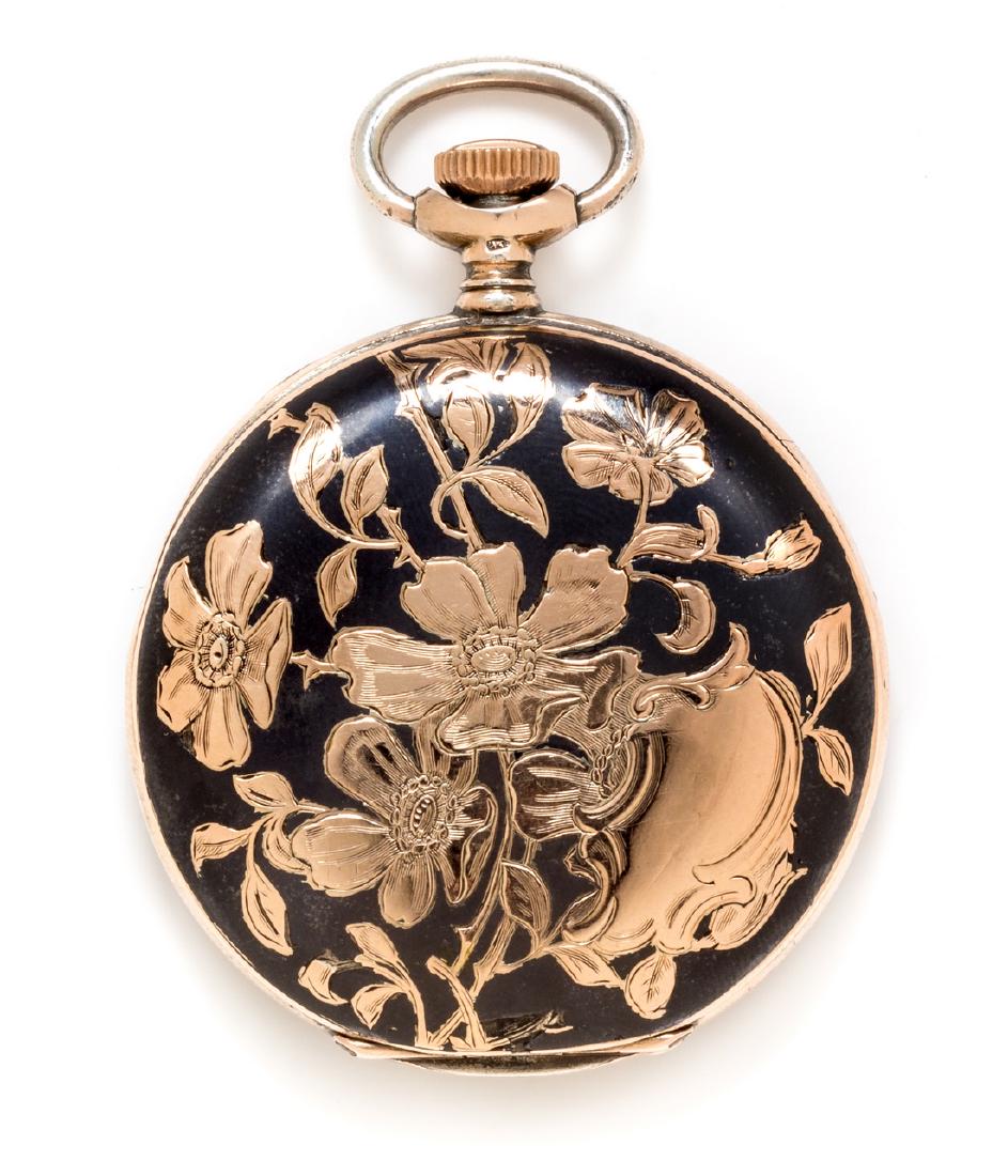 A Silver and Rose Gold Niello Hunter Case Pocket Watch (1 of 1)
