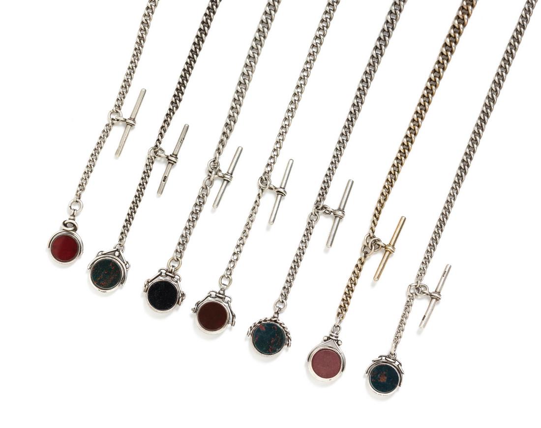 A Collection of Victorian Silver Chain and Stone Fobs (1 of 1)