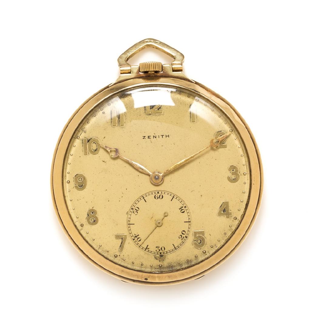 A 14 Karat Yellow Gold Open Face Pocket Watch, Zenith (1 of 1)
