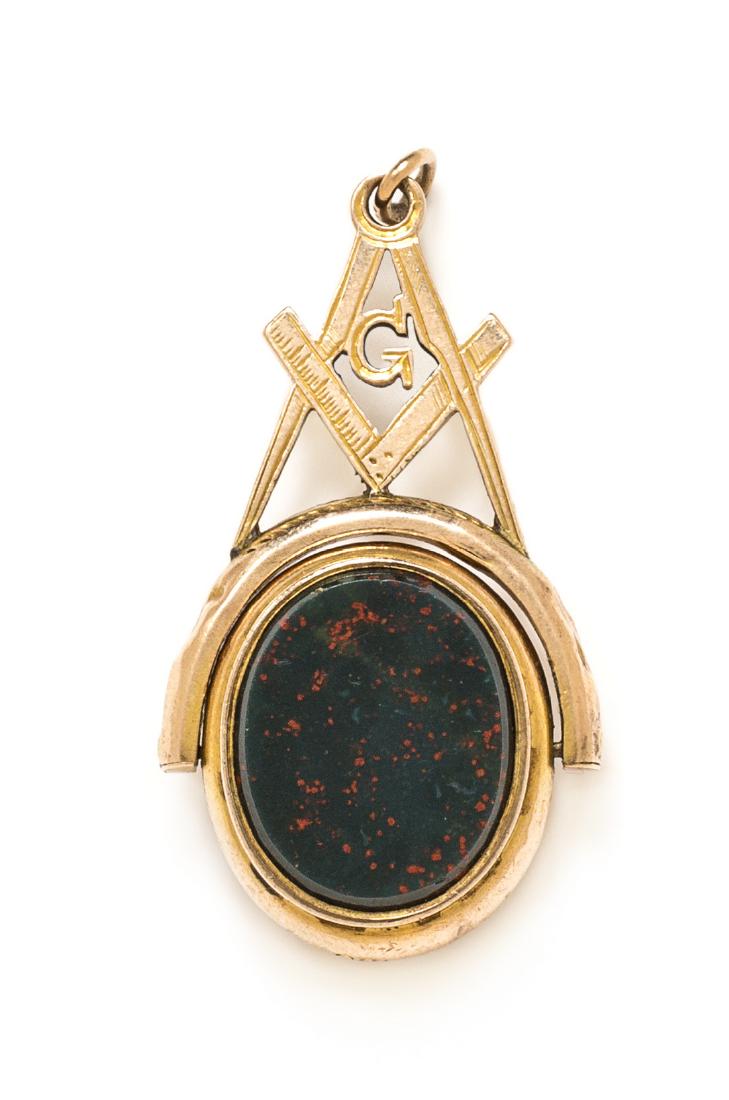 A 10 Karat Gold, Hardstone Swivel Mason Fob (1 of 1)