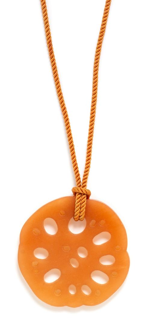 *A Carved Jade 'Lotus Root' Pendant and Silk Cord, (1 of 1)