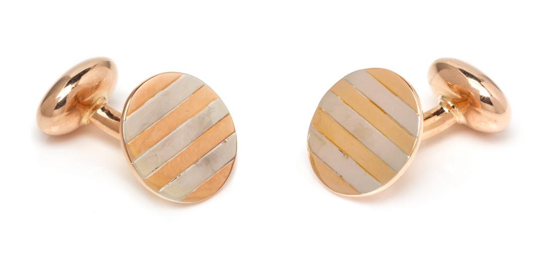 A Pair of Art Deco 14 Karat Bicolor Gold Cufflinks, (1 of 1)