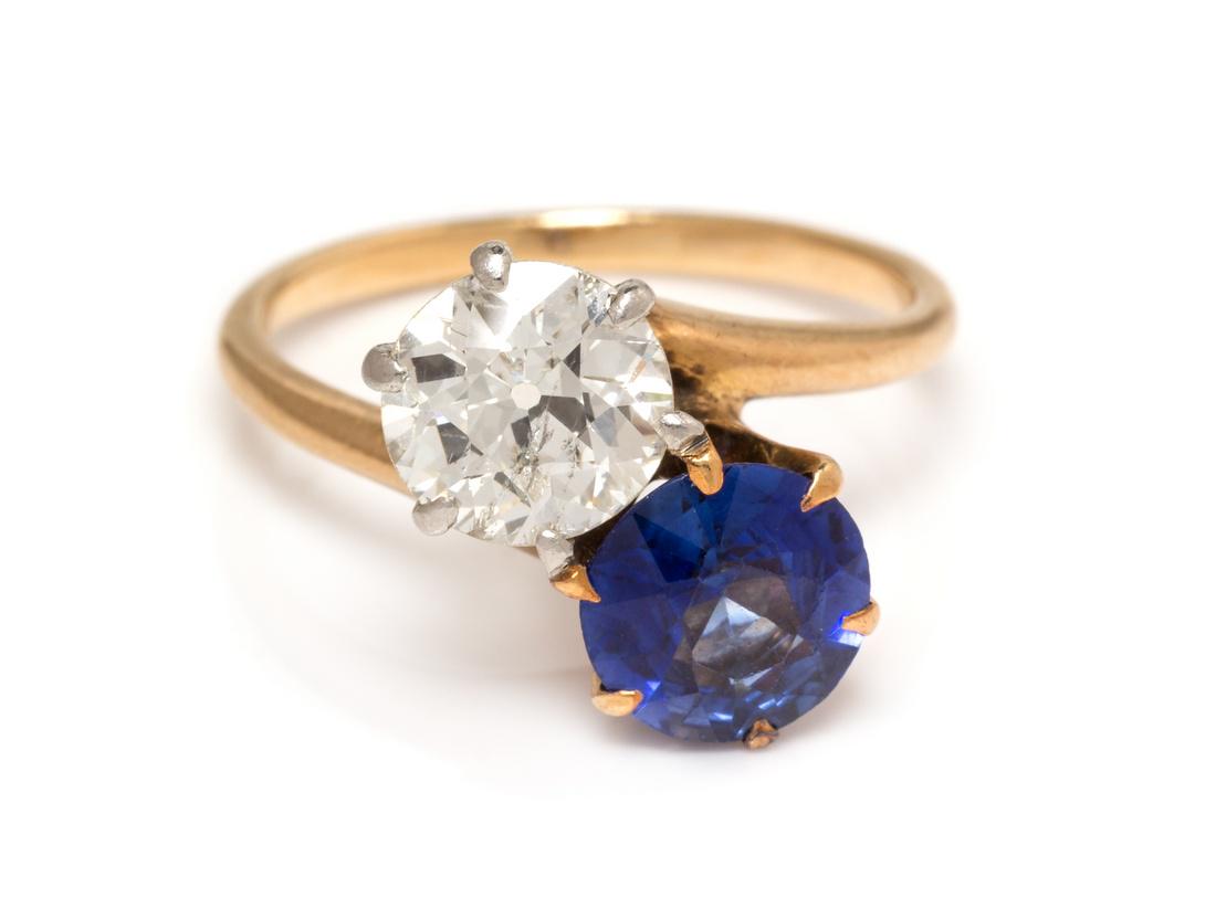 A Yellow Gold, Platinum, Diamond and Synthetic Sapphire (1 of 1)