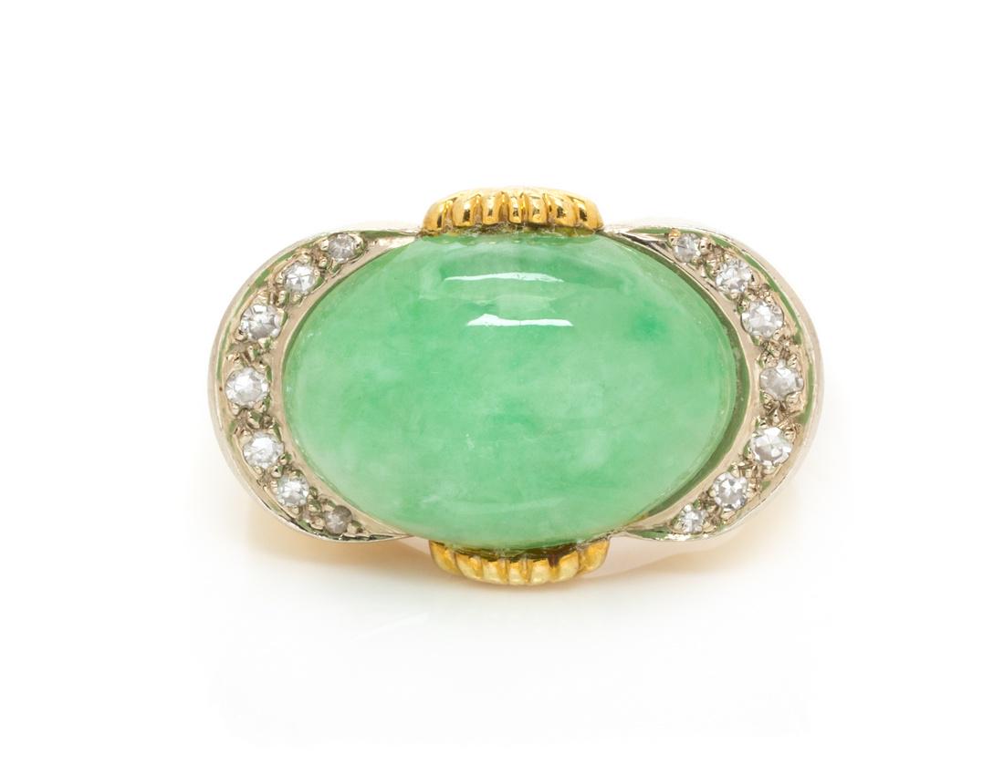 A 18 Karat Yellow Gold, Jade and Diamond Ring, 6.90 (1 of 2)