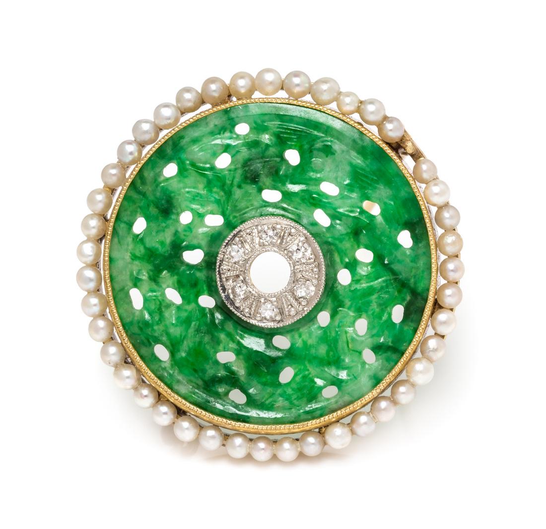 *An Art Deco 18 Karat Yellow Gold, Platinum, Jade, (1 of 1)
