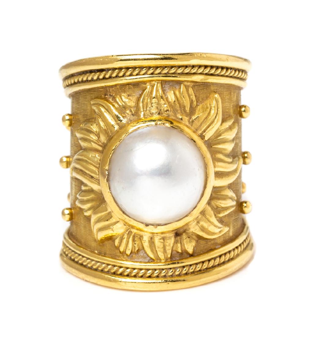 *An 18 Karat Yellow Gold and Cultured Mabe Pearl Ring, (1 of 2)