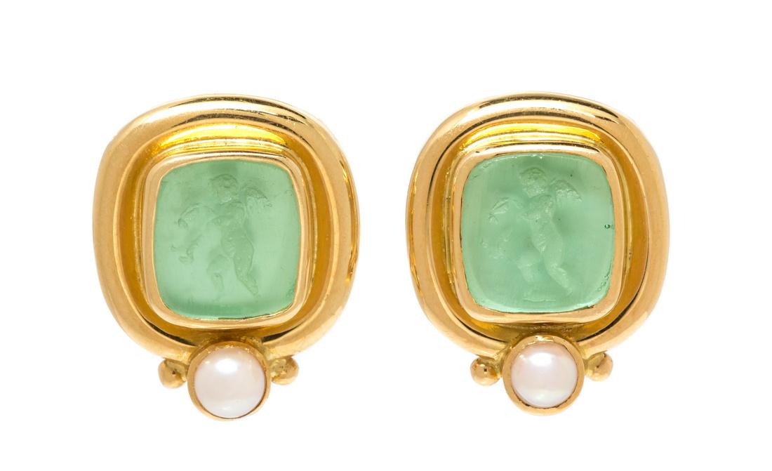 A Pair of 19 Karat Yellow Gold, Venetian Glass, (1 of 1)