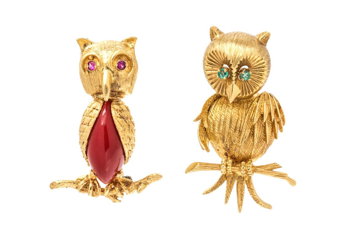 A Collection of 18 Karat Yellow Gold and Gemstone Owl (1 of 1)