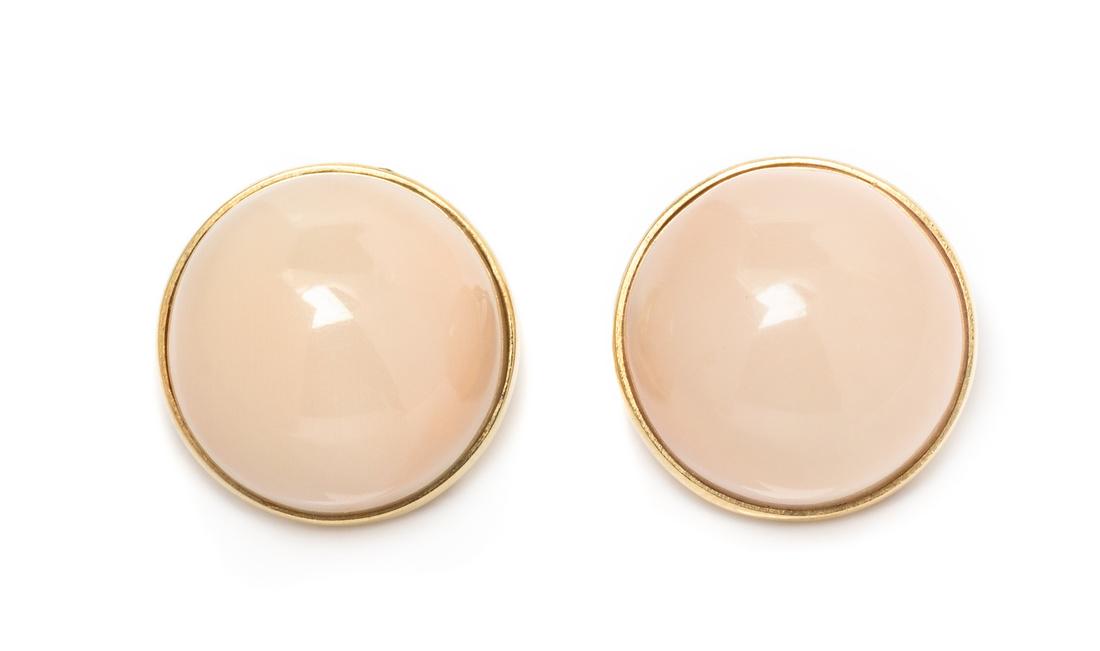 *A Pair of 14 Karat Yellow Gold and Angel Skin Coral (1 of 1)