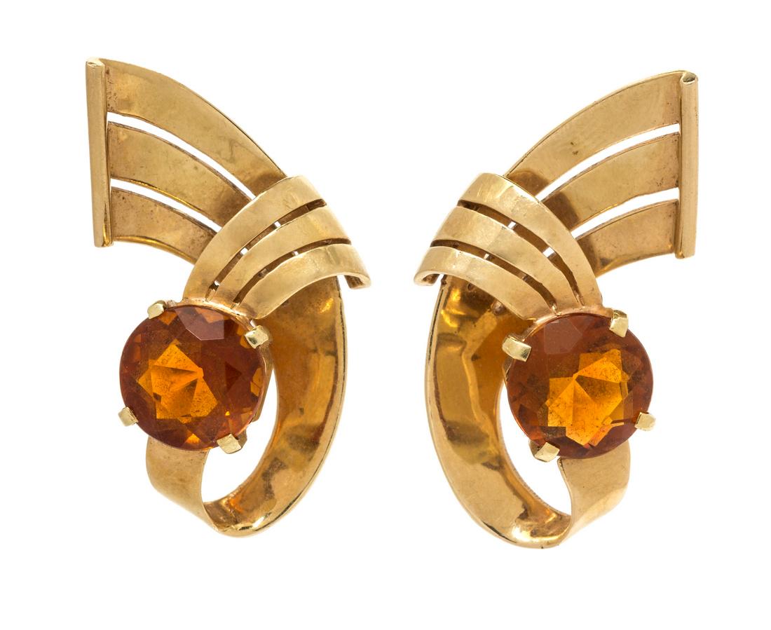 A Pair of Retro 14 Karat Yellow Gold and Citrine (1 of 1)