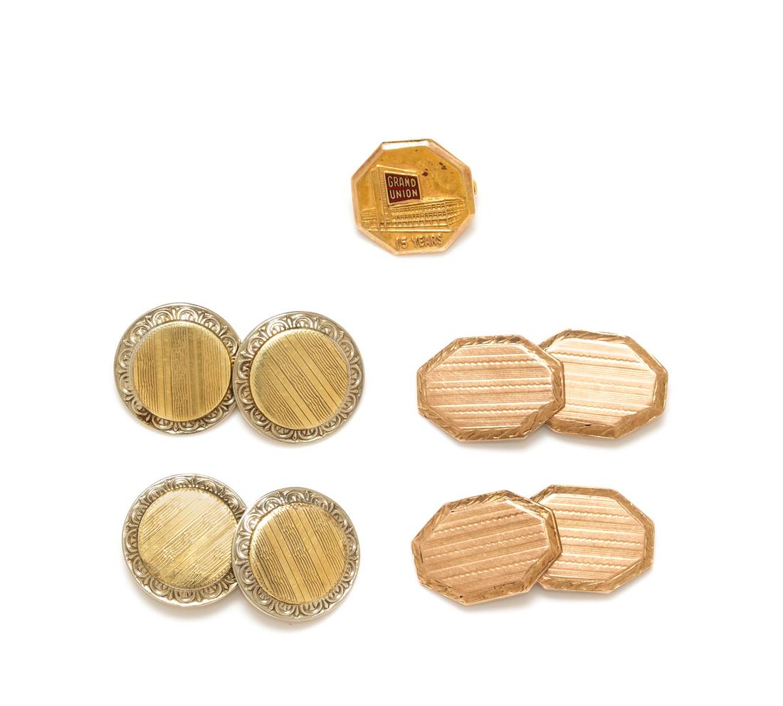 *A Collection of Gold Cufflinks and a Tie Pin, 6.90 (1 of 1)