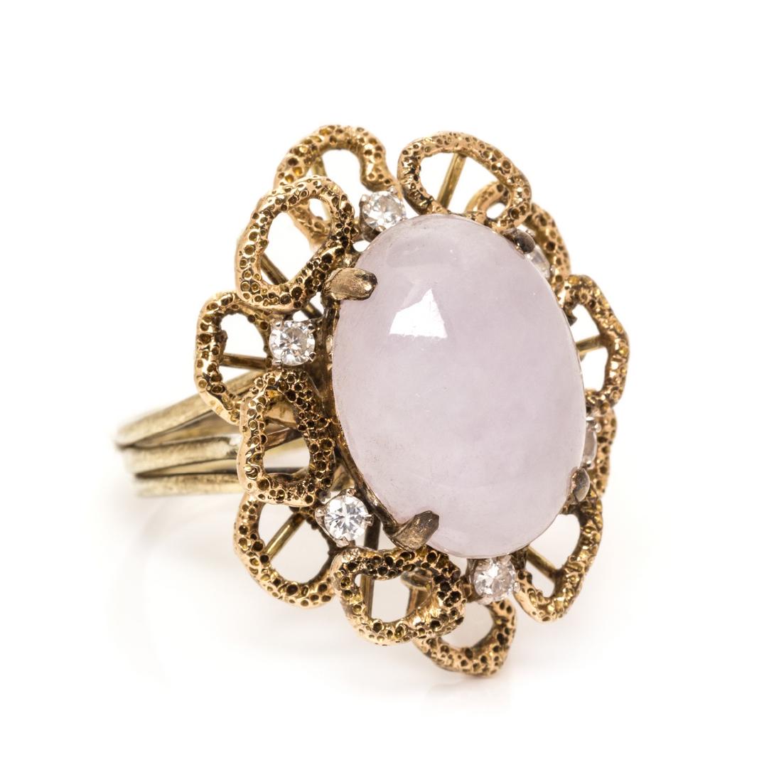 A Yellow Gold, Jade, and Diamond Ring, 7.37 dwts. (1 of 2)