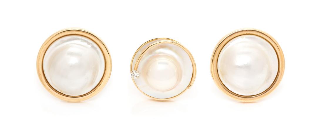 *A Collection of 14 Karat Yellow Gold, Cultured Mabe (1 of 1)
