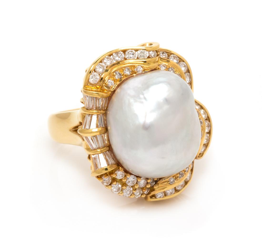 *An 18 Karat Yellow Gold, Cultured Baroque Pearl and (1 of 1)