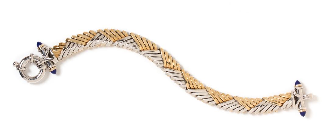 *A 14 Karat Bicolor Gold and Lapis Lazuli Bracelet, (1 of 1)