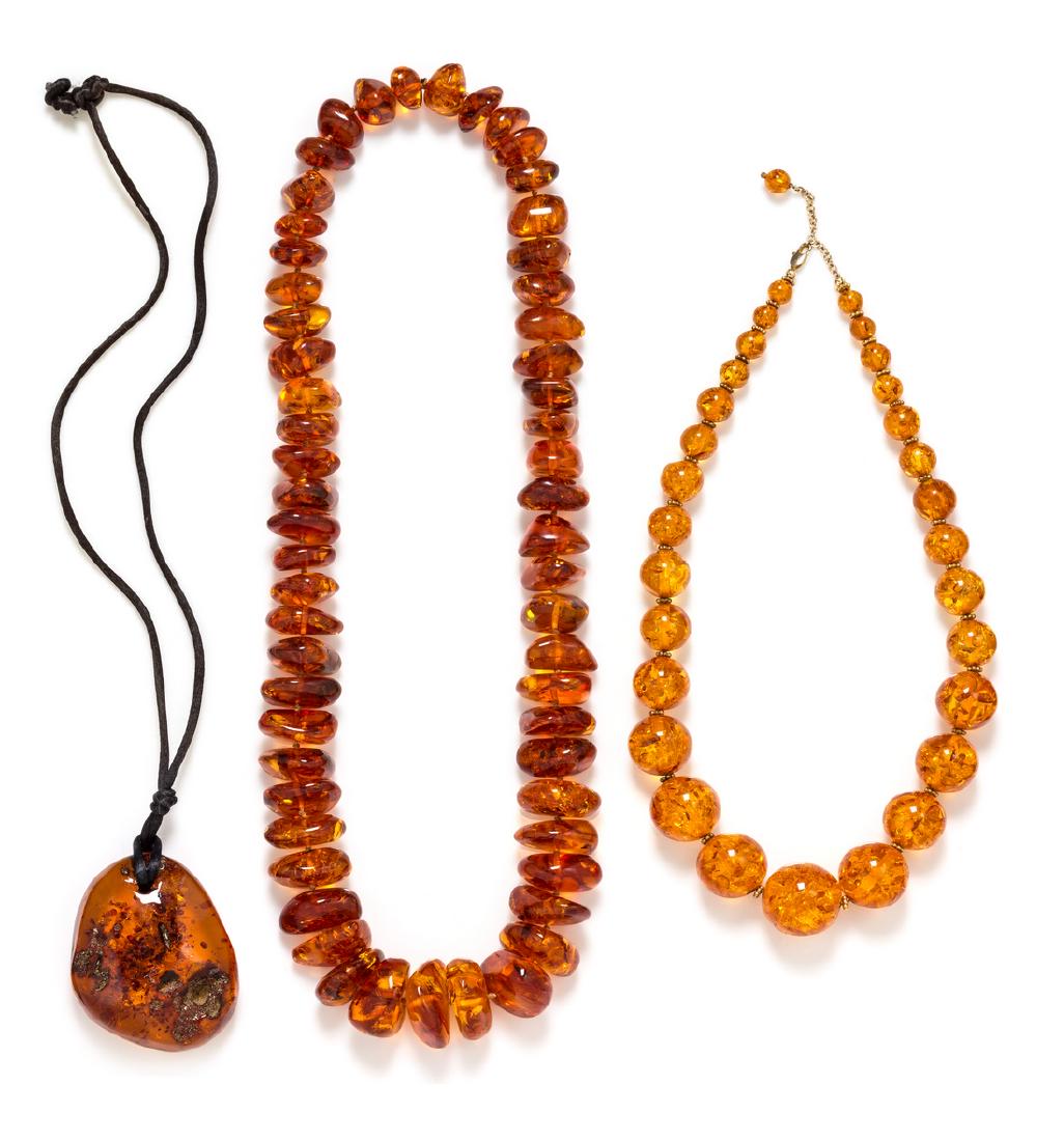 *A Collection of Amber Bead Necklaces and Pendant, (1 of 1)