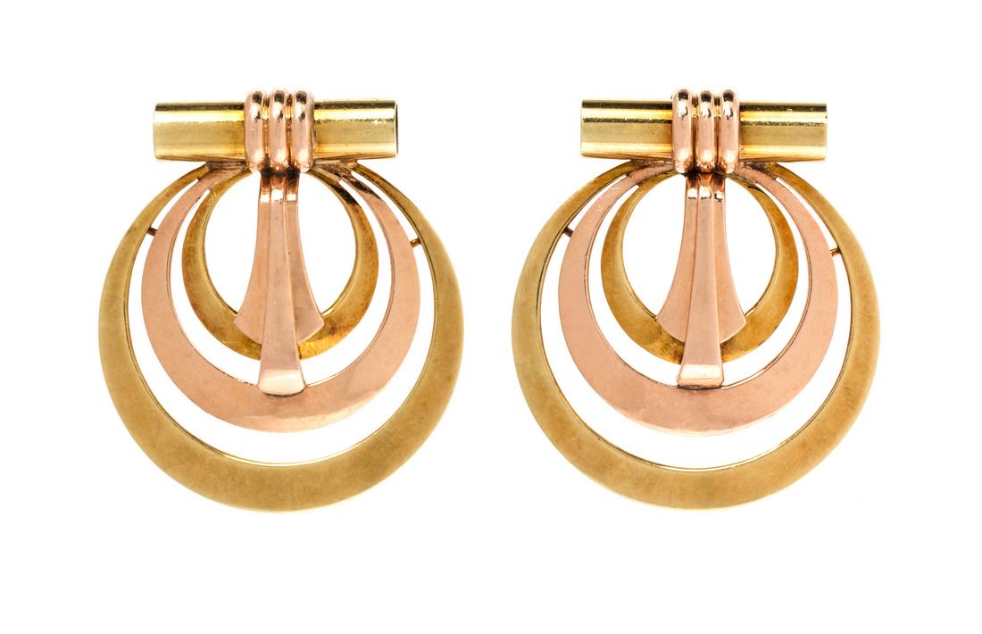 *A Pair of Retro 14 Karat Bicolor Gold Dress Clips, (1 of 1)