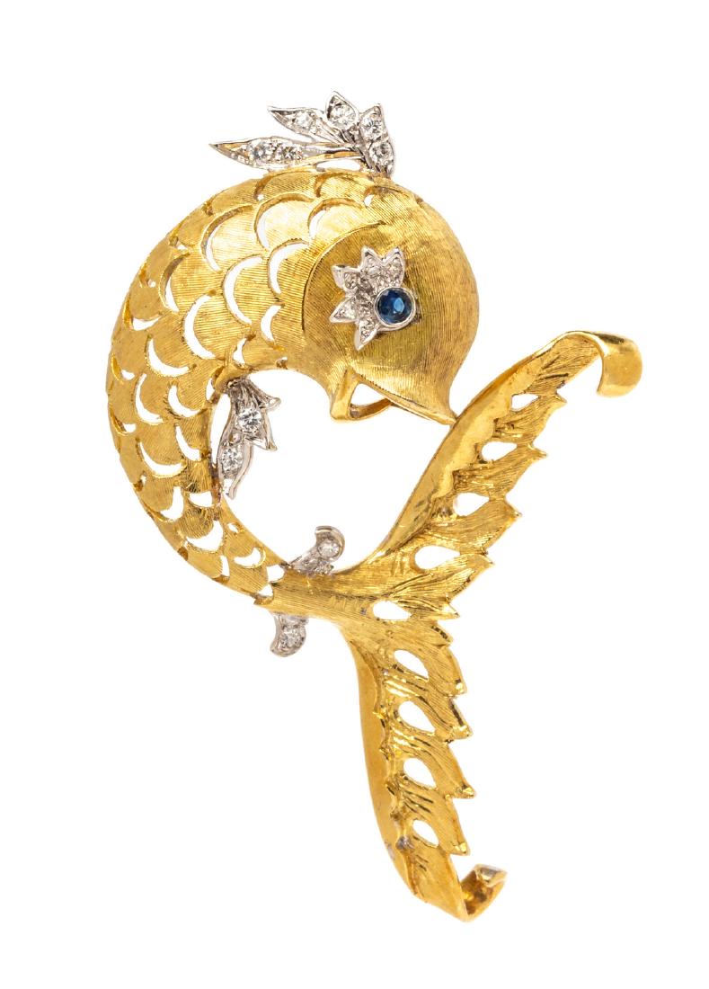 *An 18 Karat Bicolor Gold, Sapphire and Diamond Fish (1 of 1)