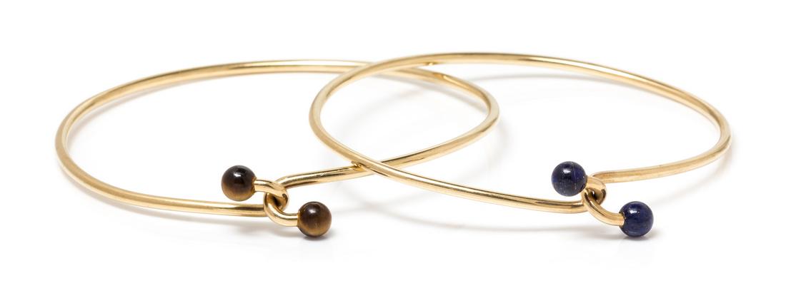 *A Pair of 14 Karat Yellow Gold and Gemstone Bangle (1 of 1)